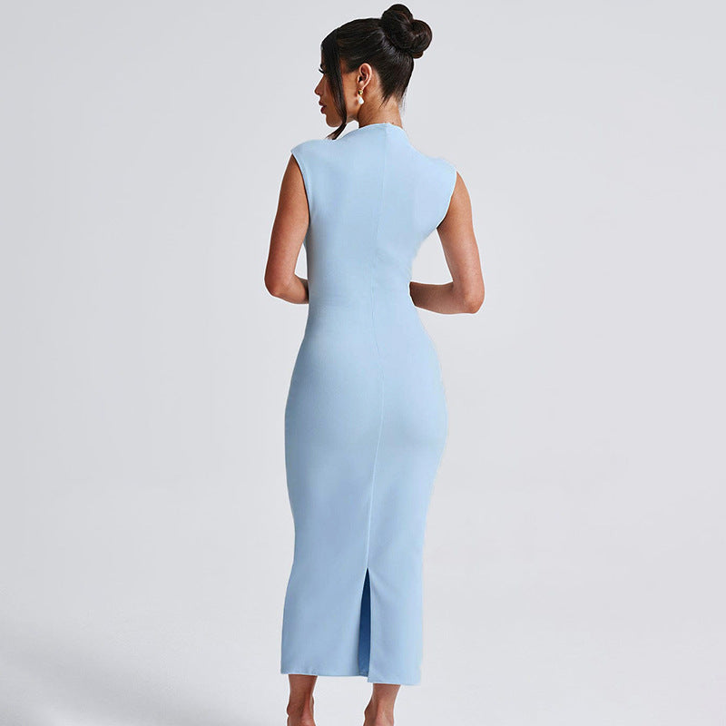Robe maxi ajustée pour femmes avec col montant élégant R&B
