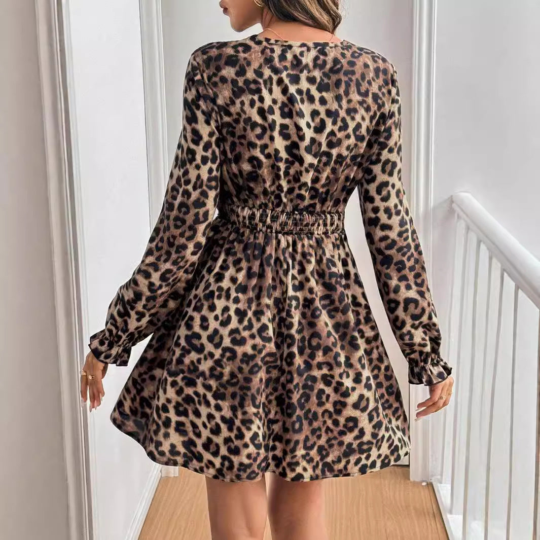 Robe mini cintrée pour femme avec décolleté en V, dentelle et manches ballon R&B