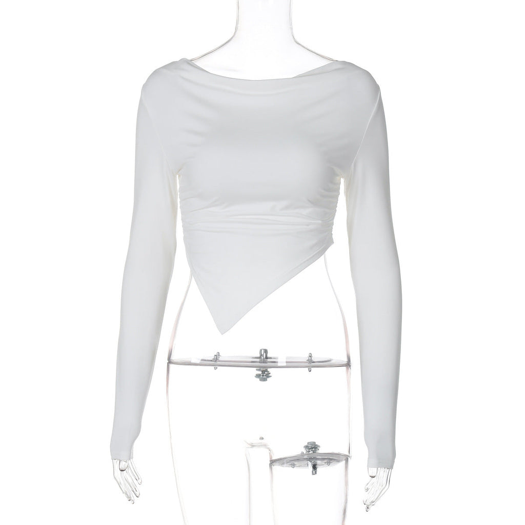 Top cropped asymétrique à manches longues pour femmes avec décolleté drapé, fronces latérales et ourlet pointu Echo Archiv