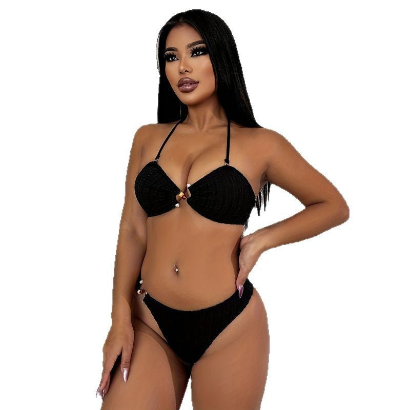 Bikini femme à taille haute avec des ornements raffinés R&B