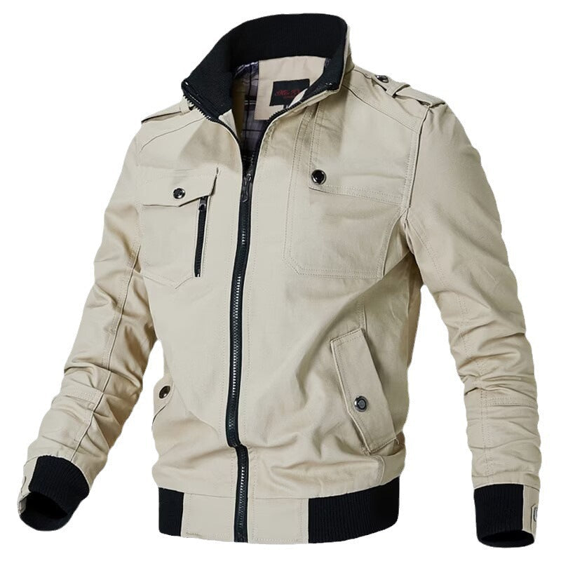 Veste bomber en toile ajustée pour hommes avec col montant, fermeture éclair sur le devant, épaulettes et poches fonctionnelles Echo Archiv