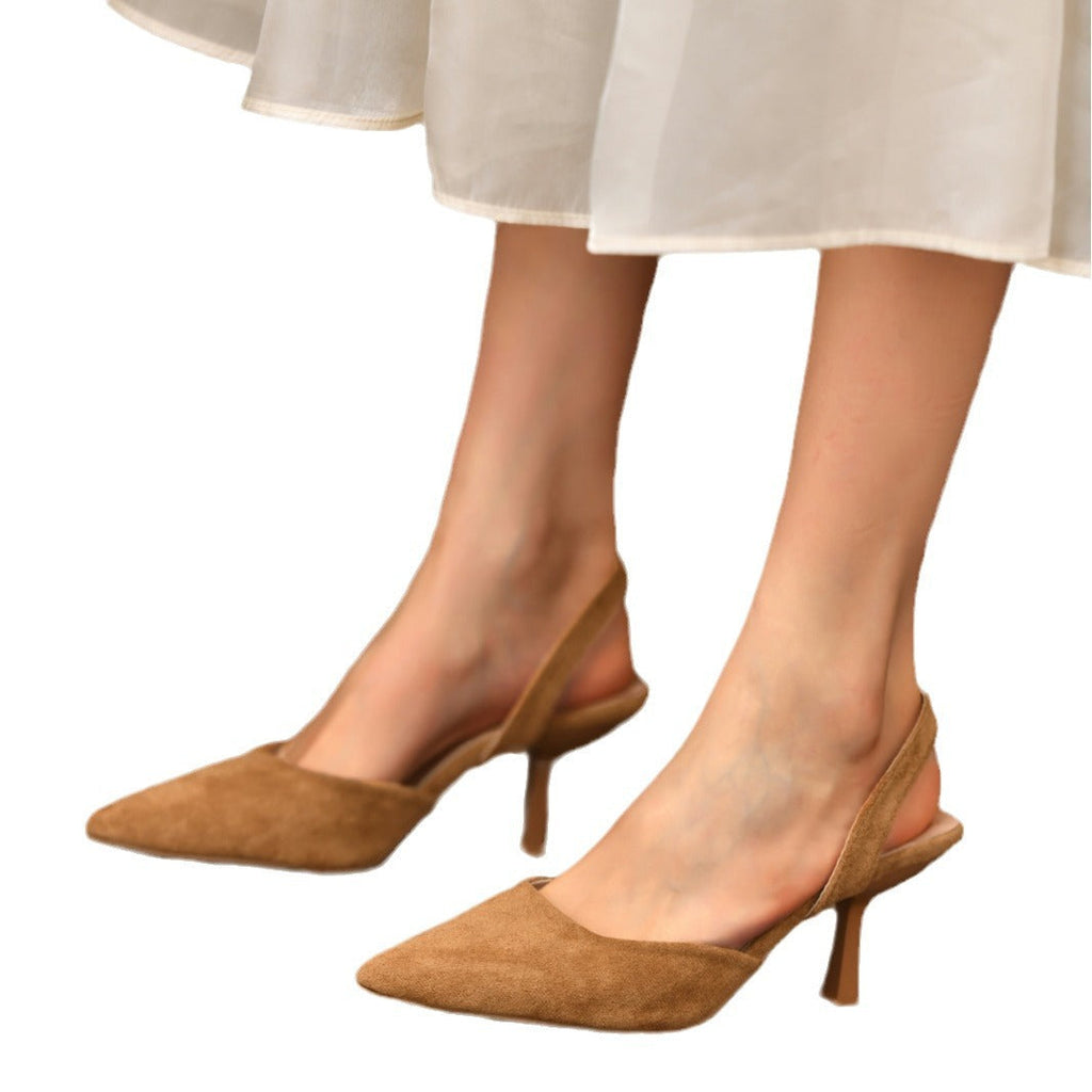 Escarpins à talons ouverts pour femmes avec un bout pointu et une semelle antidérapante R&B