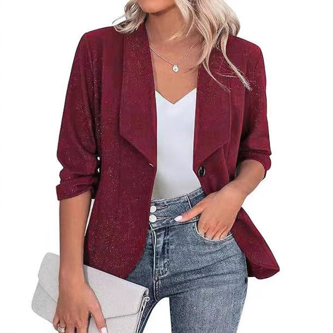 Blazer court pour femmes avec manches 3/4, silhouette cintrée et fermeture à un bouton Echoarchiv