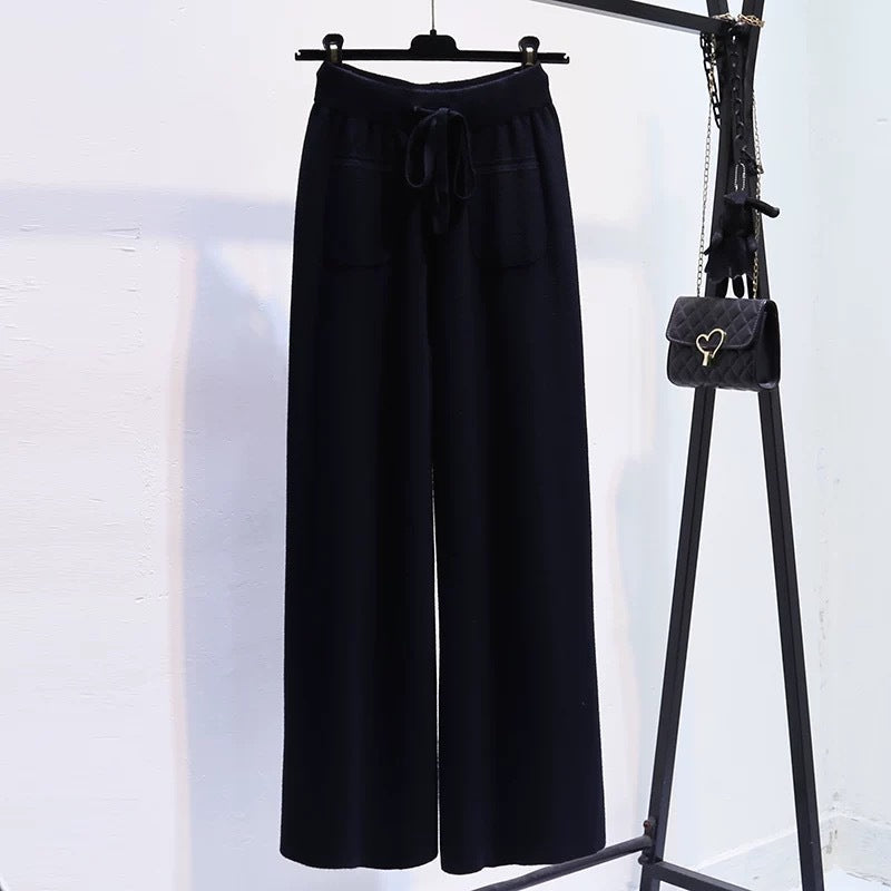 Pantalon large en jersey pour femmes avec taille élastique et poches pratiques