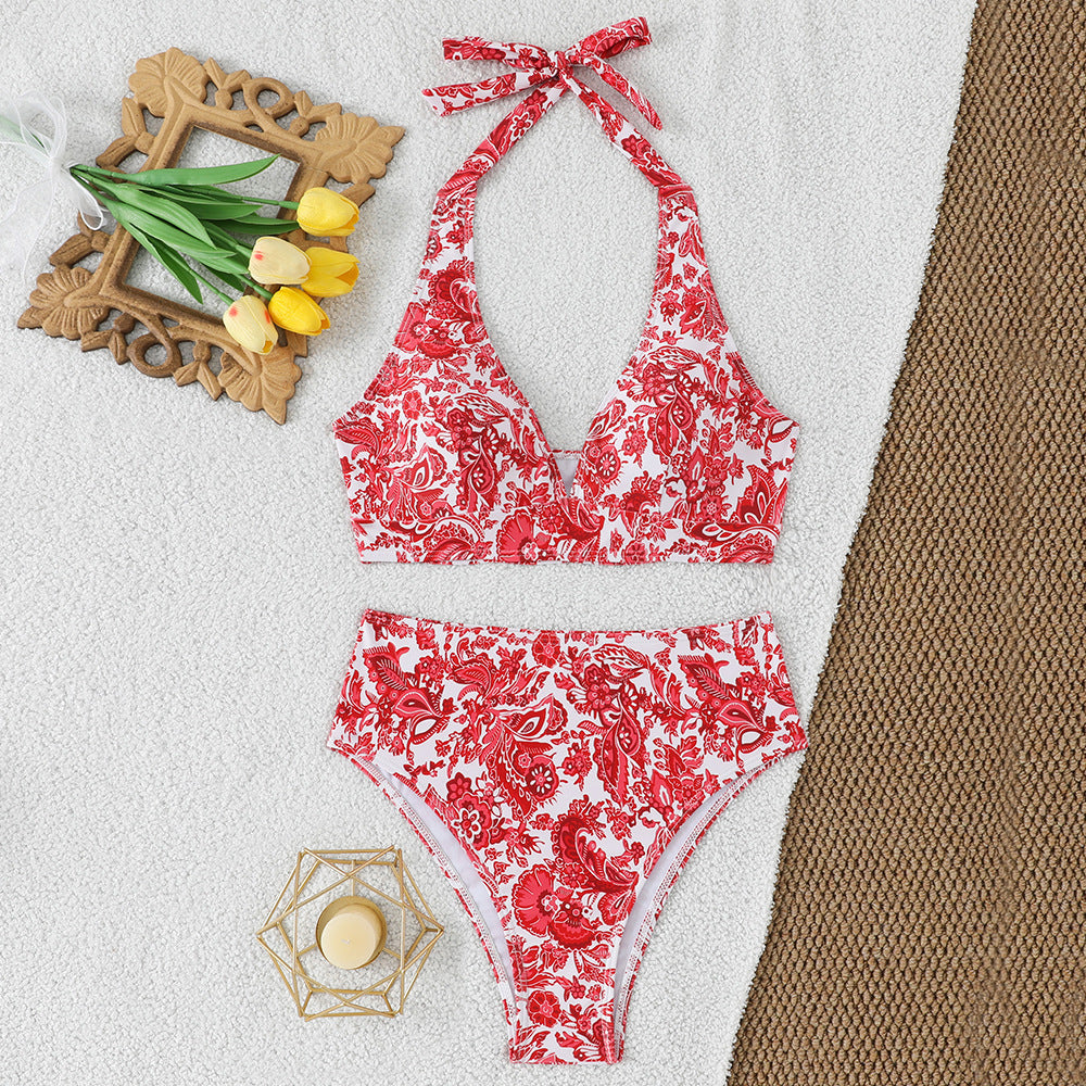 Ensemble de bikini taille haute pour femmes avec design floral et haut à nouer R&B
