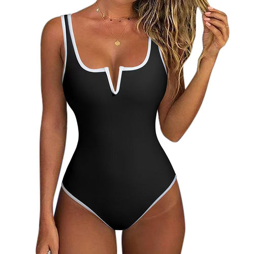 Maillot de bain une pièce sportif pour femmes avec décolleté en V profond et détails contrastants Drune