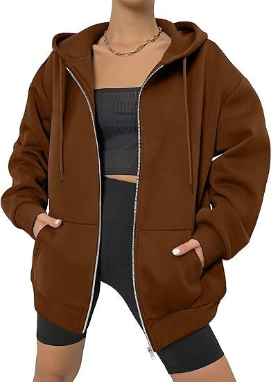 Veste à capuche zippée oversize pour femmes avec fermeture éclair contrastante, capuche double épaisseur et poche kangourou Echo Archiv