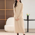 Robe Longue Tricotée pour Femme avec Col Montant et Manches Longues