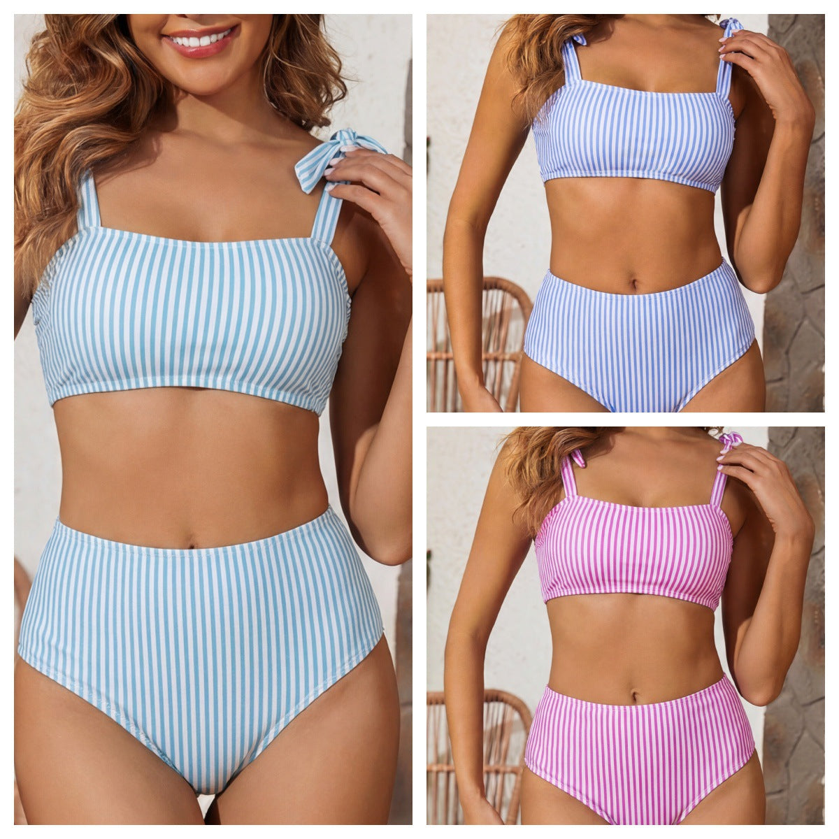 Bikini Femme Taille Haute avec Rayures Tendance Echo Archiv