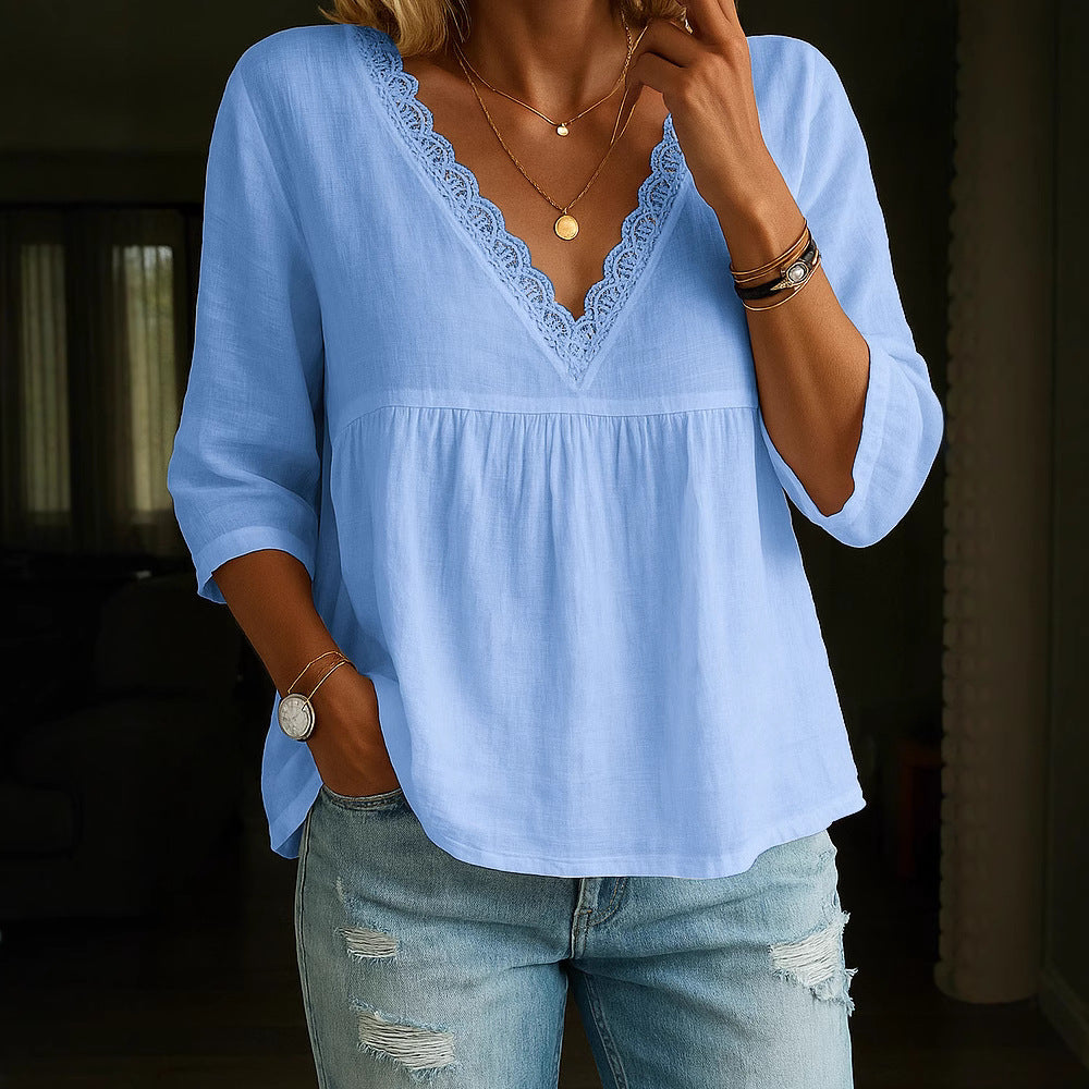 Blouse légère pour femmes avec accents en dentelle R&B