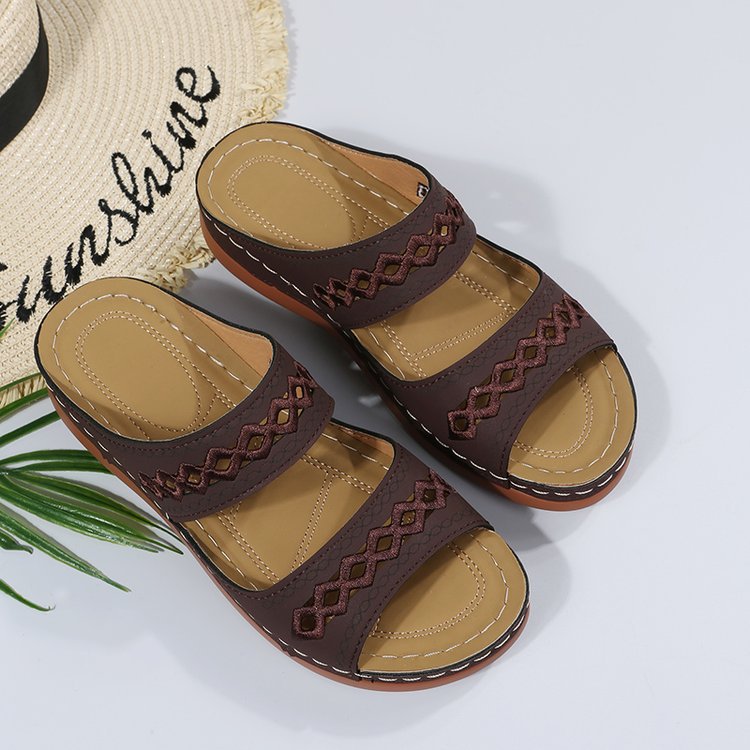 Sandales confortables pour femmes avec design de lanières décoratif et semelle intérieure rembourrée R&B
