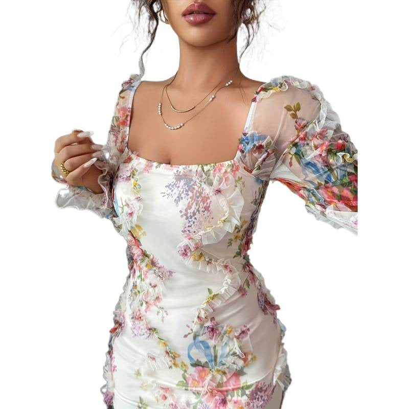 Robe à fleurs pour femmes avec manches transparentes Heidi-Mode