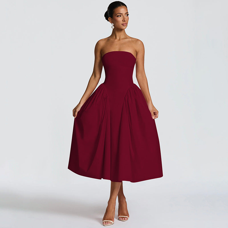 Robe maxi femme avec design sans épaules et coupe fluide Heidi-Mode