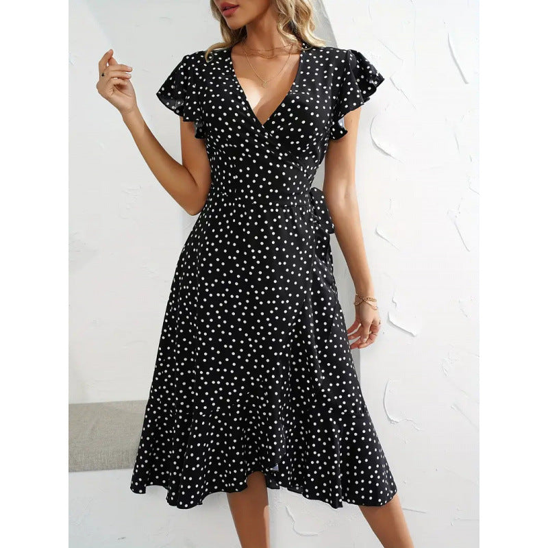 Robe portefeuille pour femmes avec jupe fluide et élégantes volants Heidi-Mode