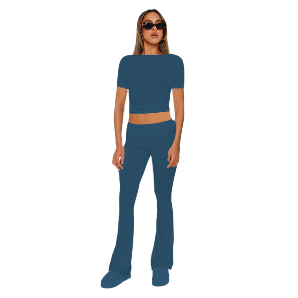 Ensemble femme crop en jersey stretch avec pantalon taille haute évasé Echoarchiv
