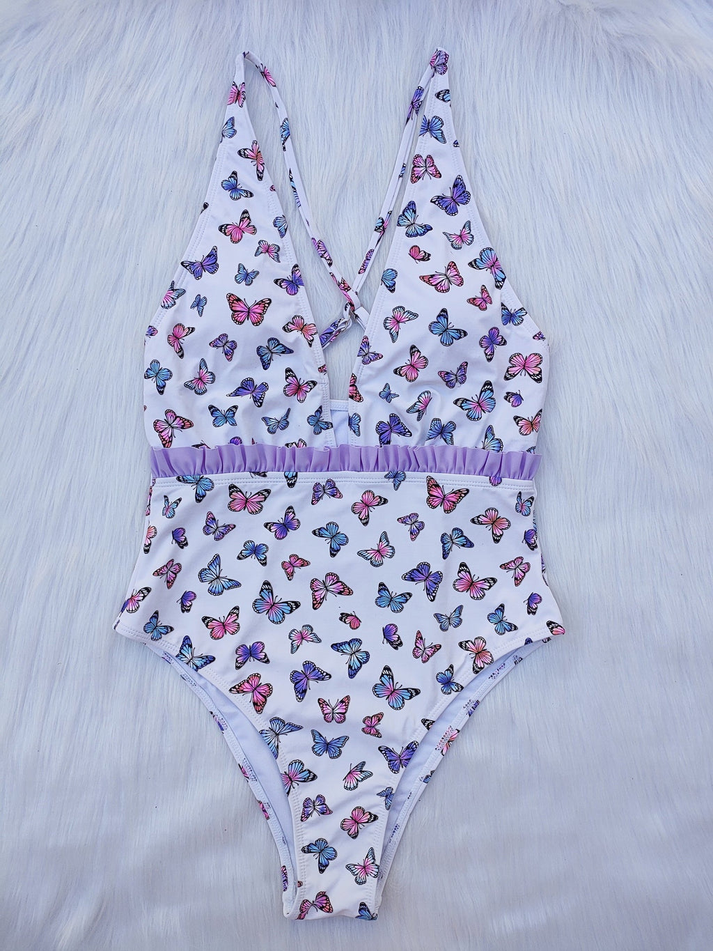 Maillot de bain femme taille haute avec imprimé papillon R&B