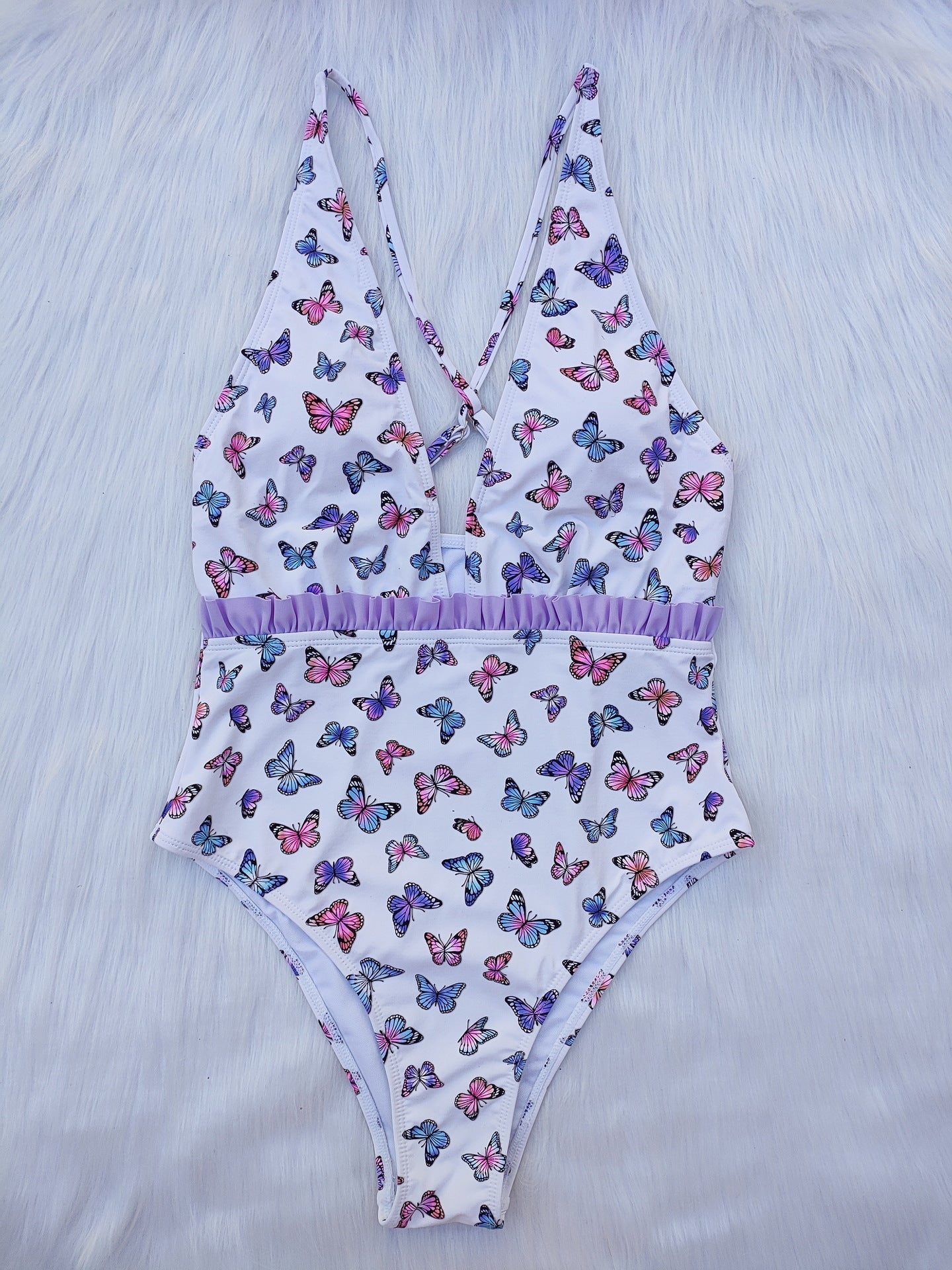 Maillot de bain femme taille haute avec imprimé papillon R&B