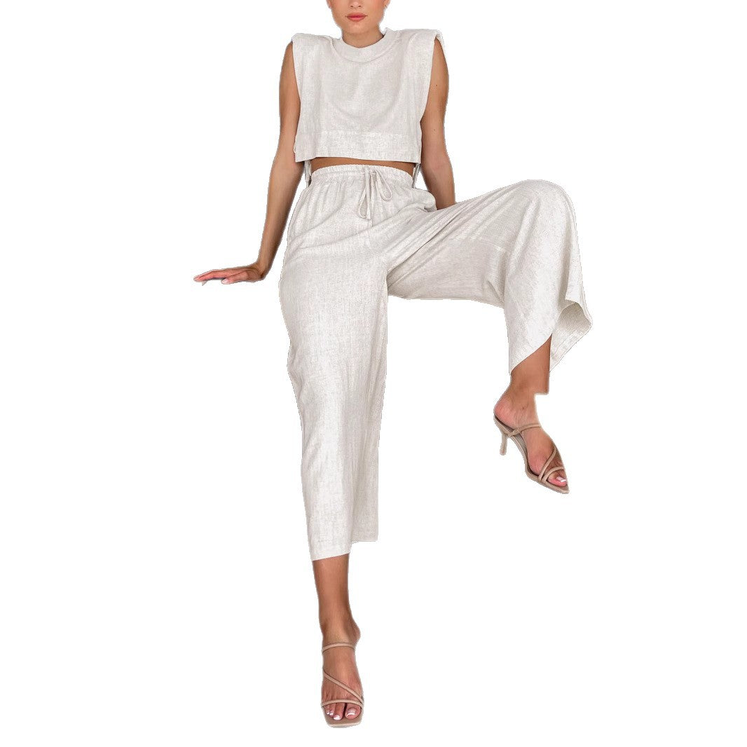 Ensemble Deux-Pièces Femme Ultra-Mode avec Manches Amples et Taille Élastique R&B