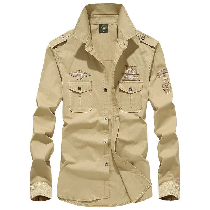 Chemise utilitaire à manches longues pour hommes, inspirée par le militaire, avec épaulettes, poches poitrine plaquées et badges Echo Archiv