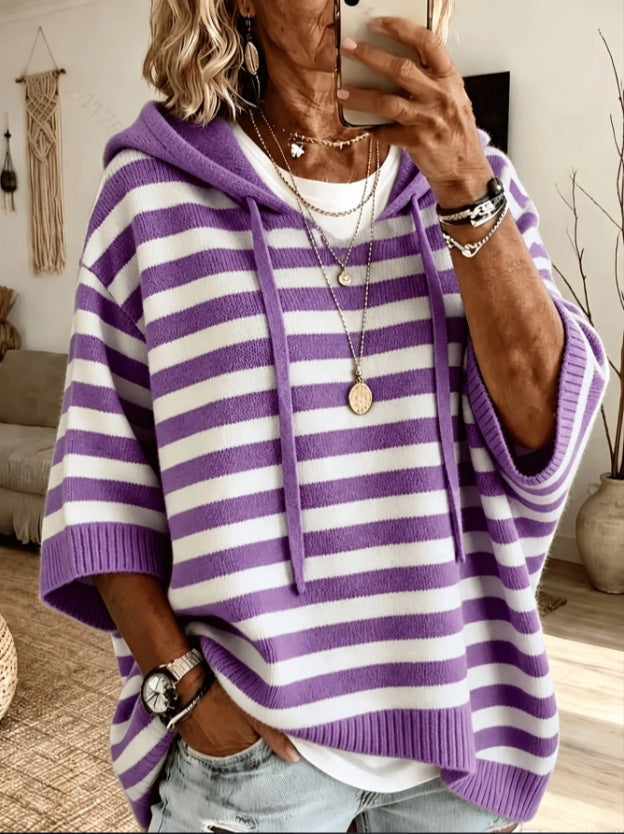 Poncho en tricot oversized avec capuche et manches courtes pour femmes Echo Archiv