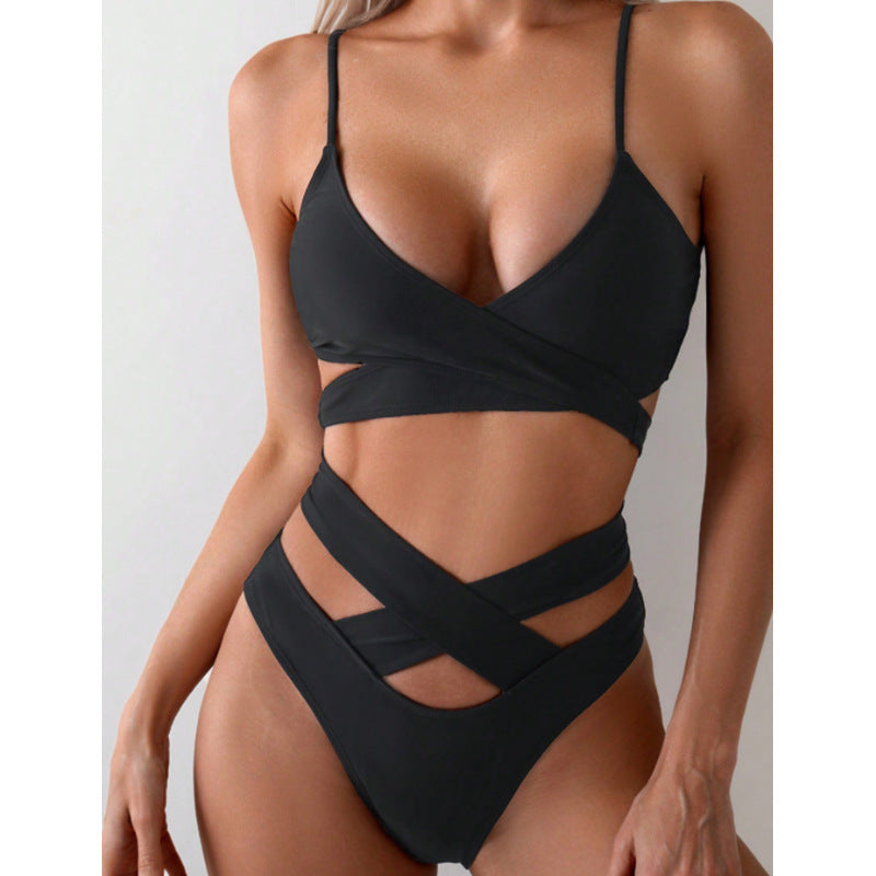 Bikini à taille haute pour femmes avec découpes et design enroulé raffiné R&B