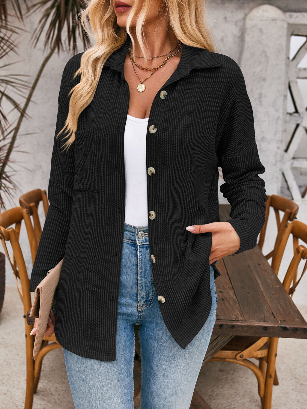 Veste Chemise Oversize à Rayures pour Femmes avec Boutonnage Complet et Col de Chemise Echoarchiv