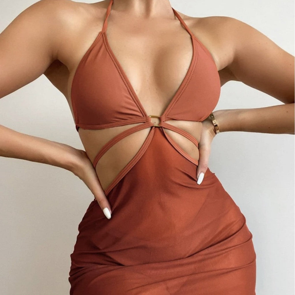 Bikini triangle femme avec jupe transparente R&B