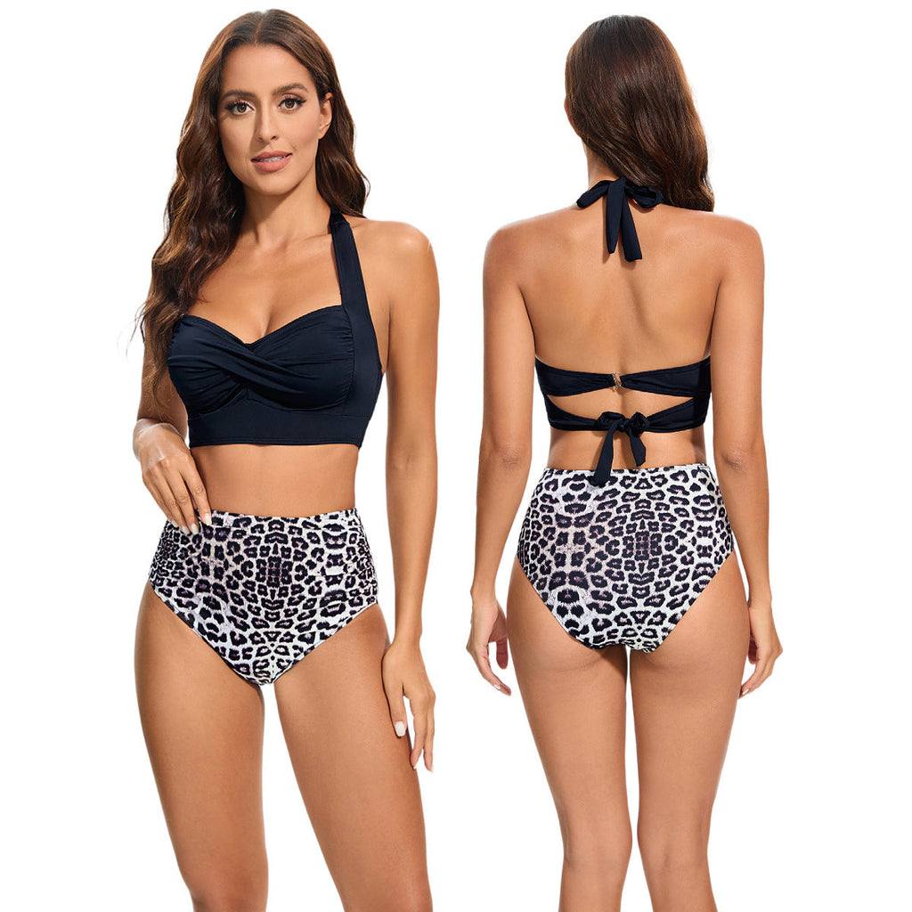 Ensemble de bikini taille haute pour femmes avec haut rembourré et design léopard R&B