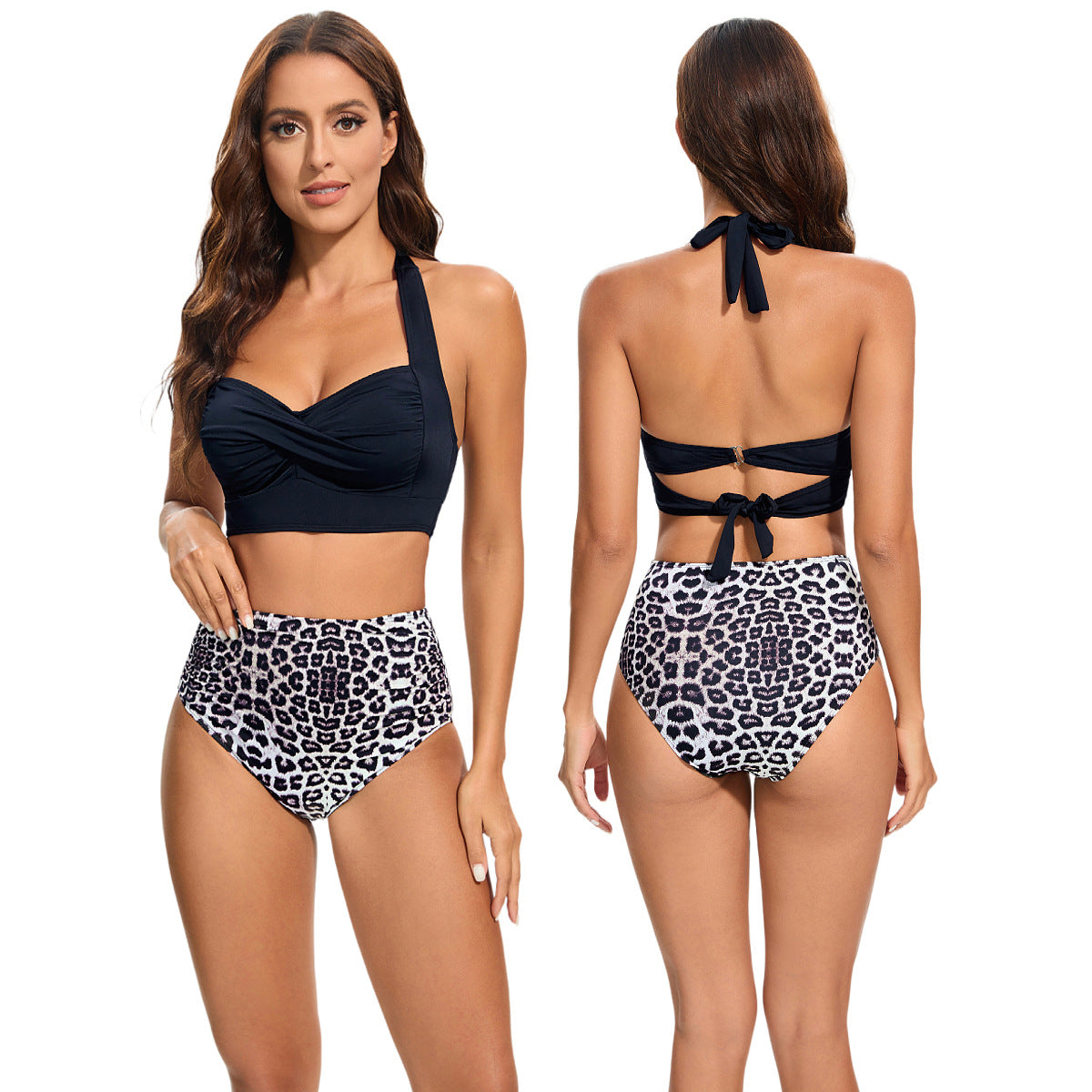 Ensemble de bikini taille haute pour femmes avec haut rembourré et design léopard R&B