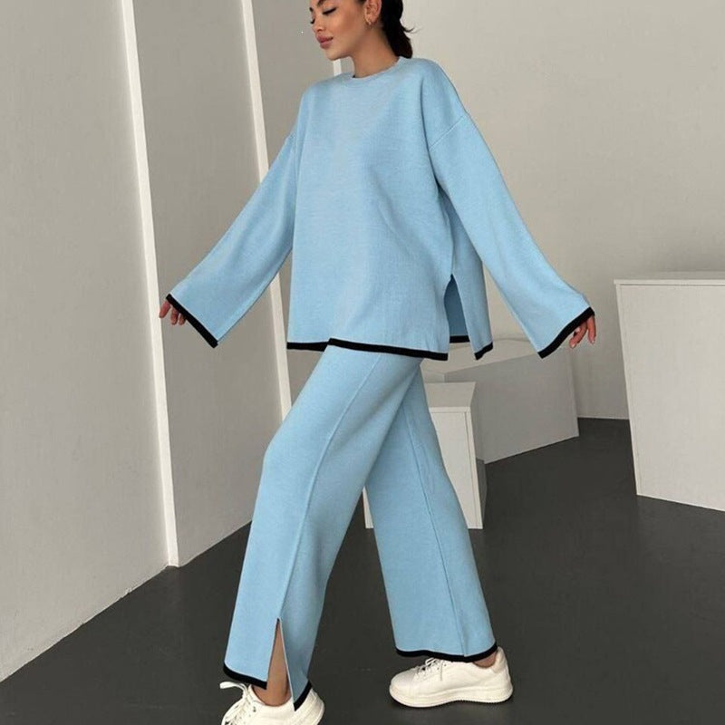 Ensemble Relax Tricot Décontracté pour Femmes avec Pull Oversize Ample et Pantalon Évasé Echoarchiv