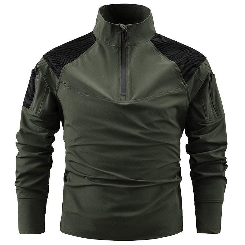 Chemise de combat tactique pour hommes avec demi-fermeture éclair, épaules en mesh respirant et poches multifonctionnelles Echo Archiv