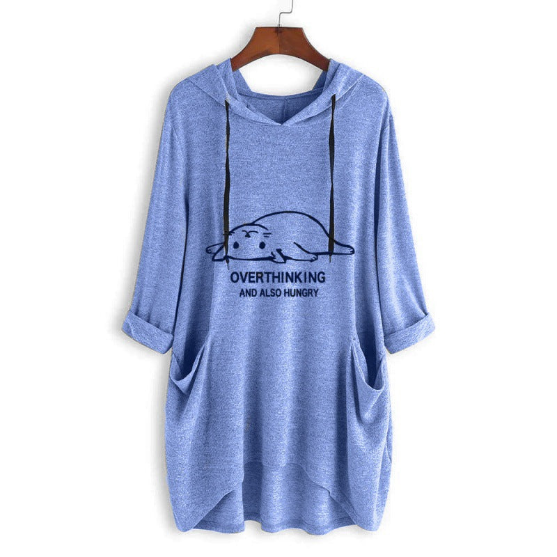 Robe à capuche décontractée pour femmes avec imprimé cartoon, coupe oversize et poches passepoilées Echo Archive