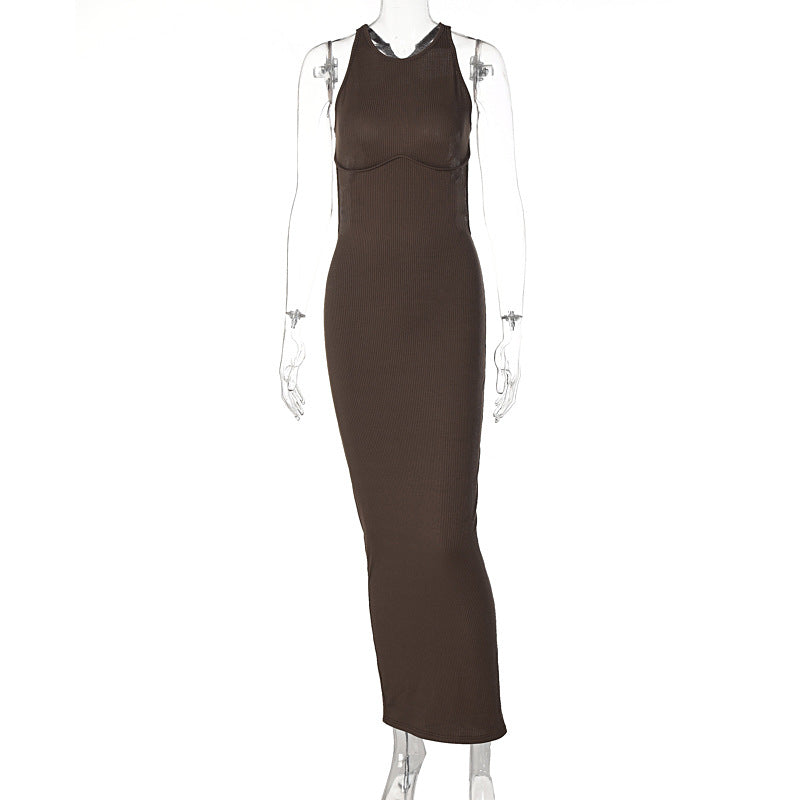 Robe maxi tricotée près du corps pour femmes avec décolleté raffiné et longues bretelles Heidi-Mode