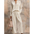 Ensemble lounge en velours pour femmes avec col montant, demi-fermeture éclair et pantalon palazzo large Echoarchiv