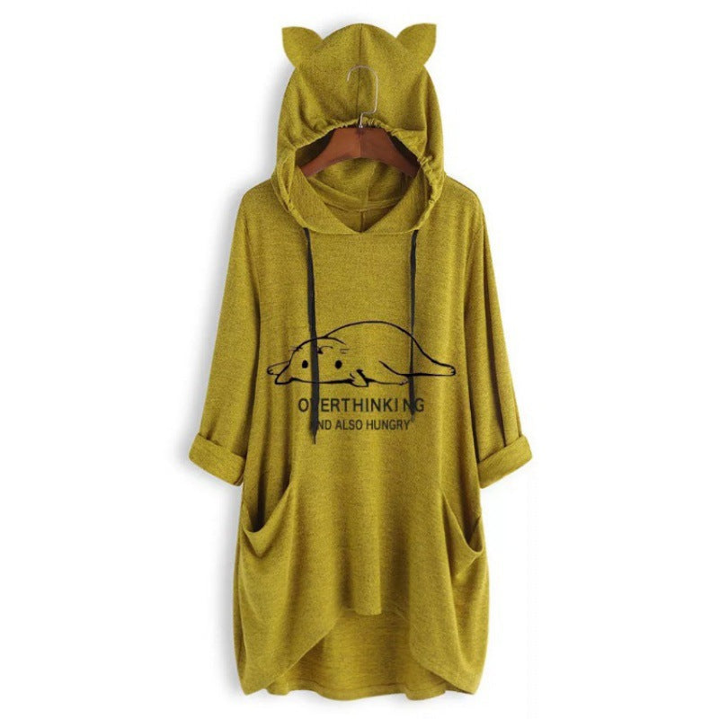 Robe à capuche décontractée pour femmes avec imprimé cartoon, coupe oversize et poches passepoilées Echo Archive