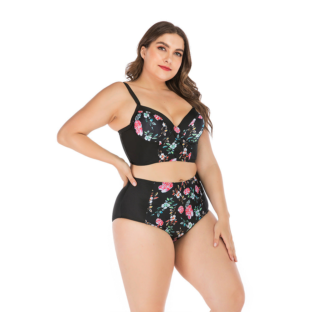 Ensemble de bikini taille haute pour femmes avec haut floral et coupe soutenante R&B