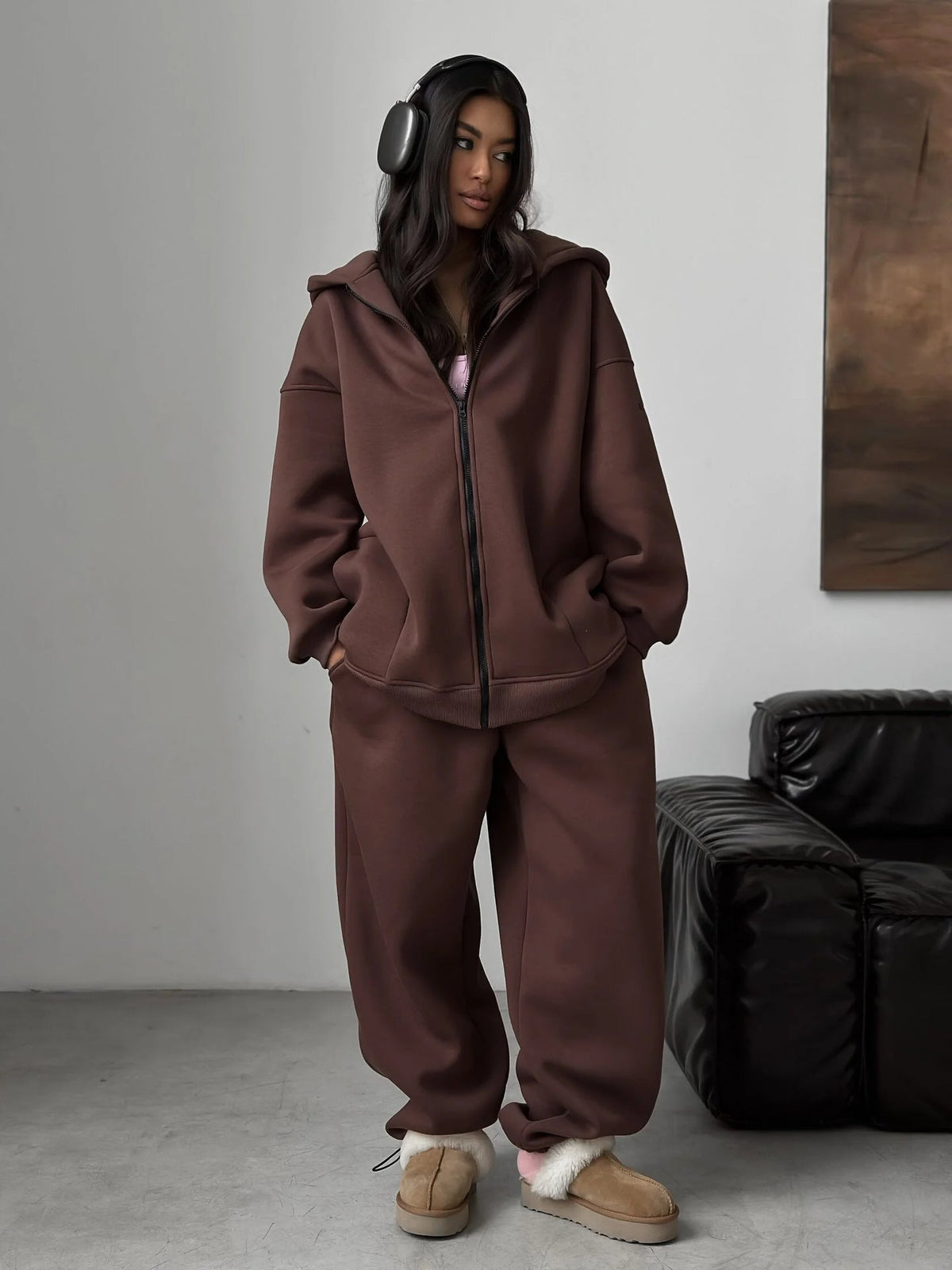 Veste à capuche oversize pour femmes avec fermeture éclair cachée et look Scuba confortable Echo Archiv