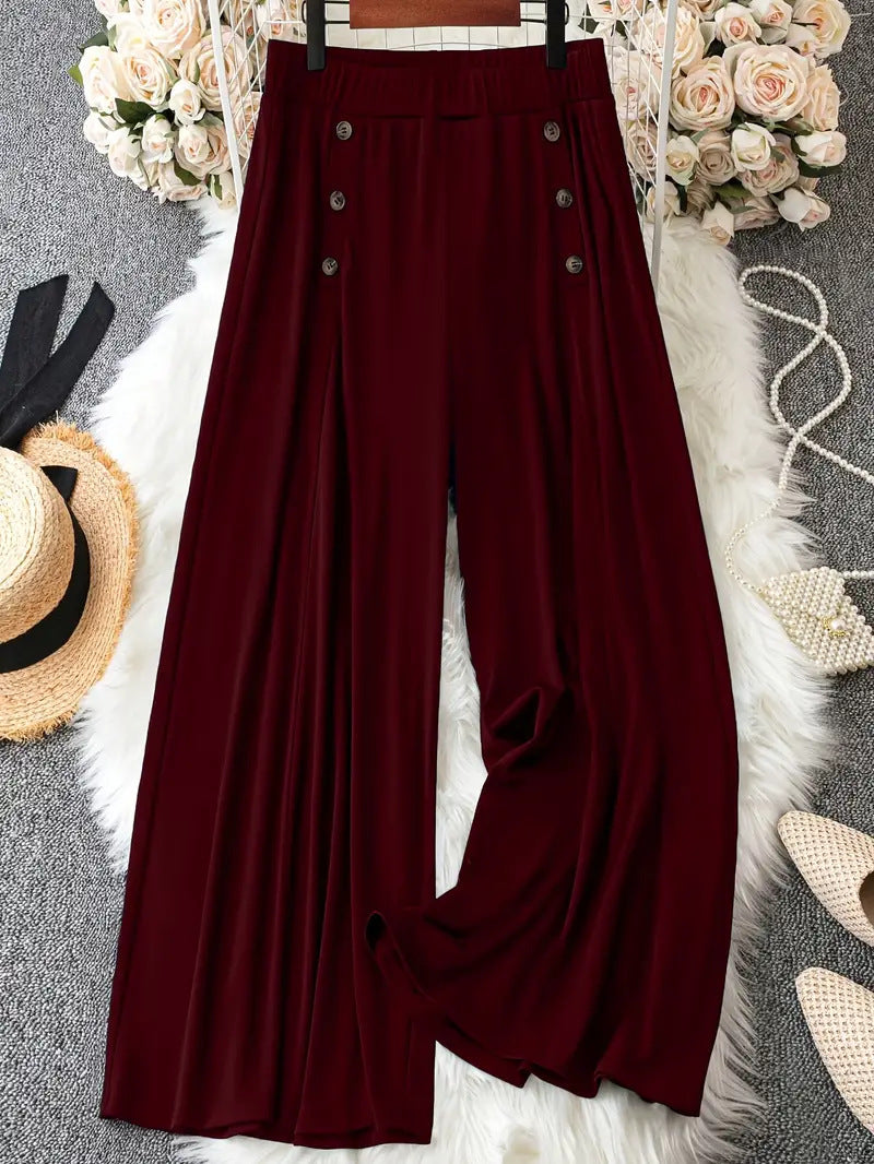 Pantalon Palazzo à Taille Haute et Jambes Amples avec Détails Boutonnés Echoarchiv