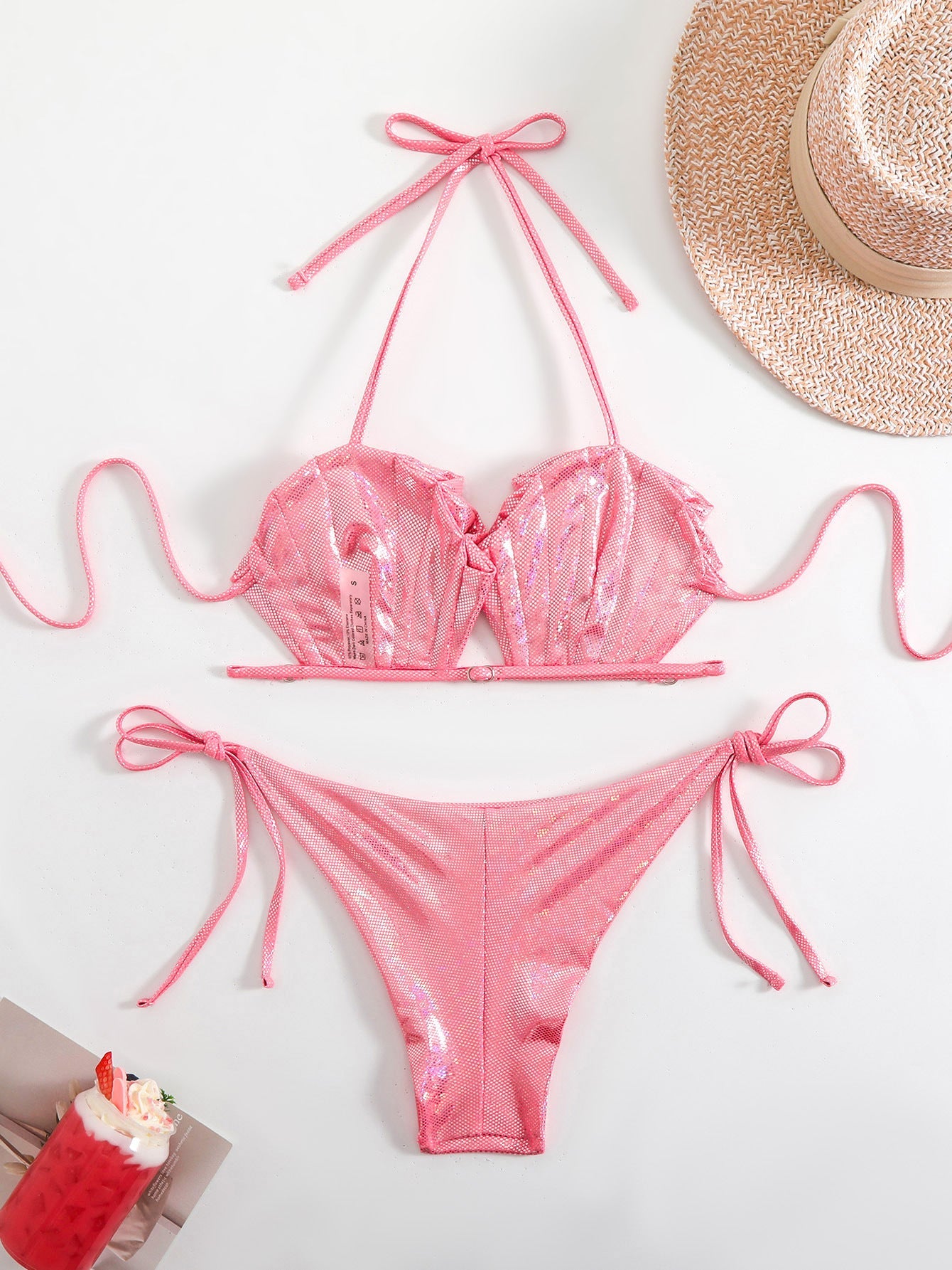 Ensemble de bikini scintillant en mesh pour femmes avec bretelles ajustables R&B