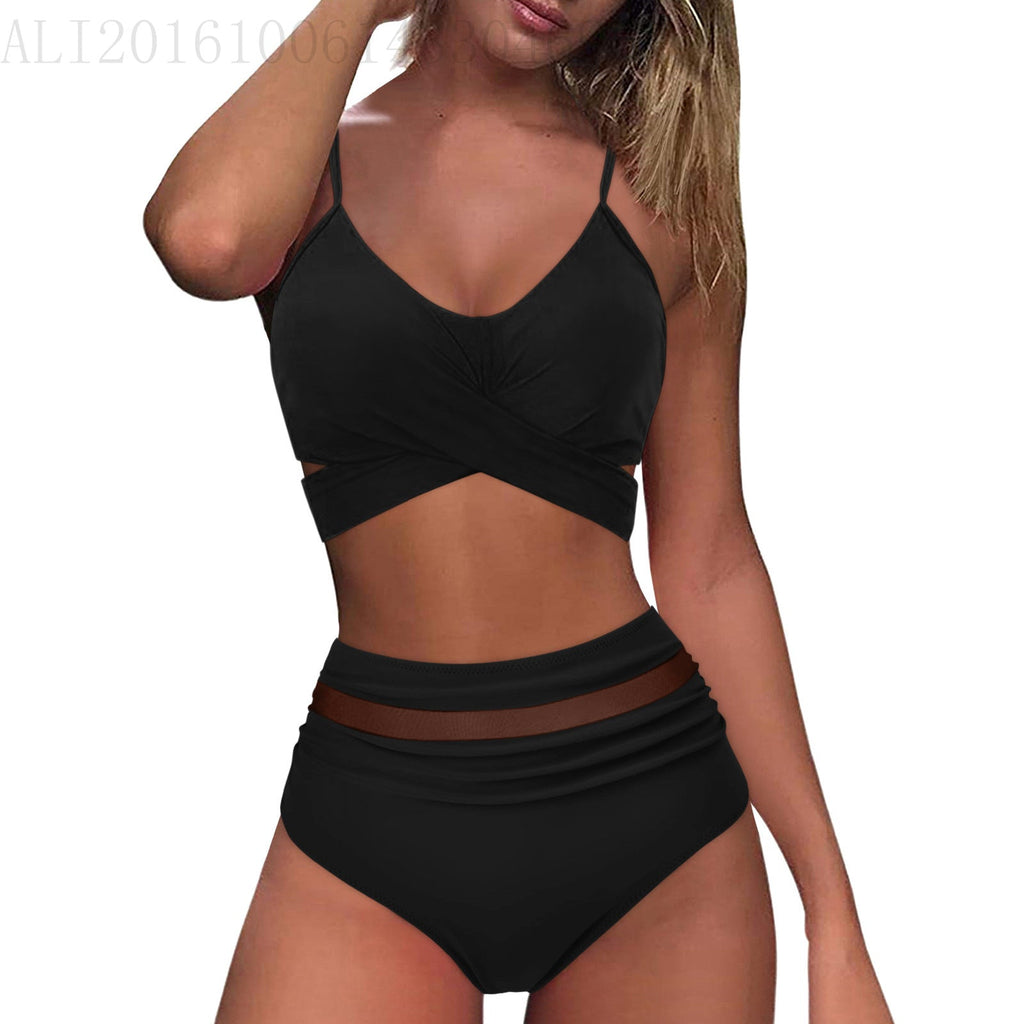 Ensemble de bikini taille haute pour femmes avec haut à nouer tendance R&B
