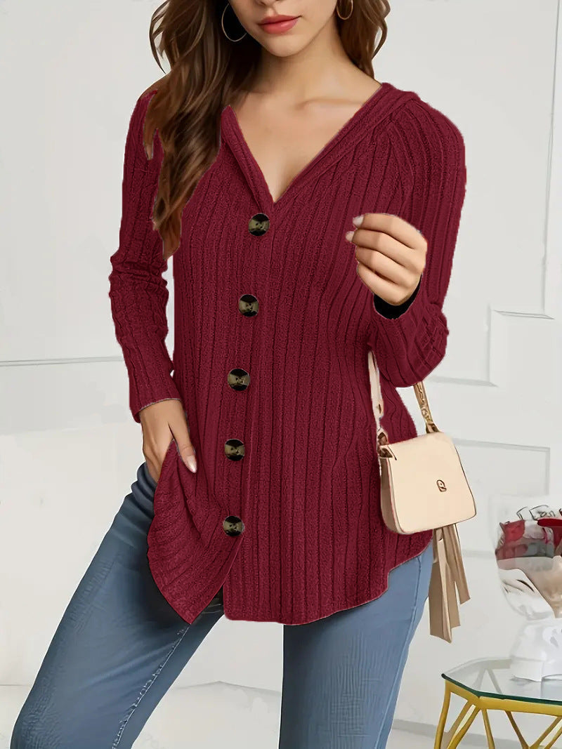 Cardigan en tricot côtelé pour femmes avec décolleté en V et boutons décoratifs Echo Archiv