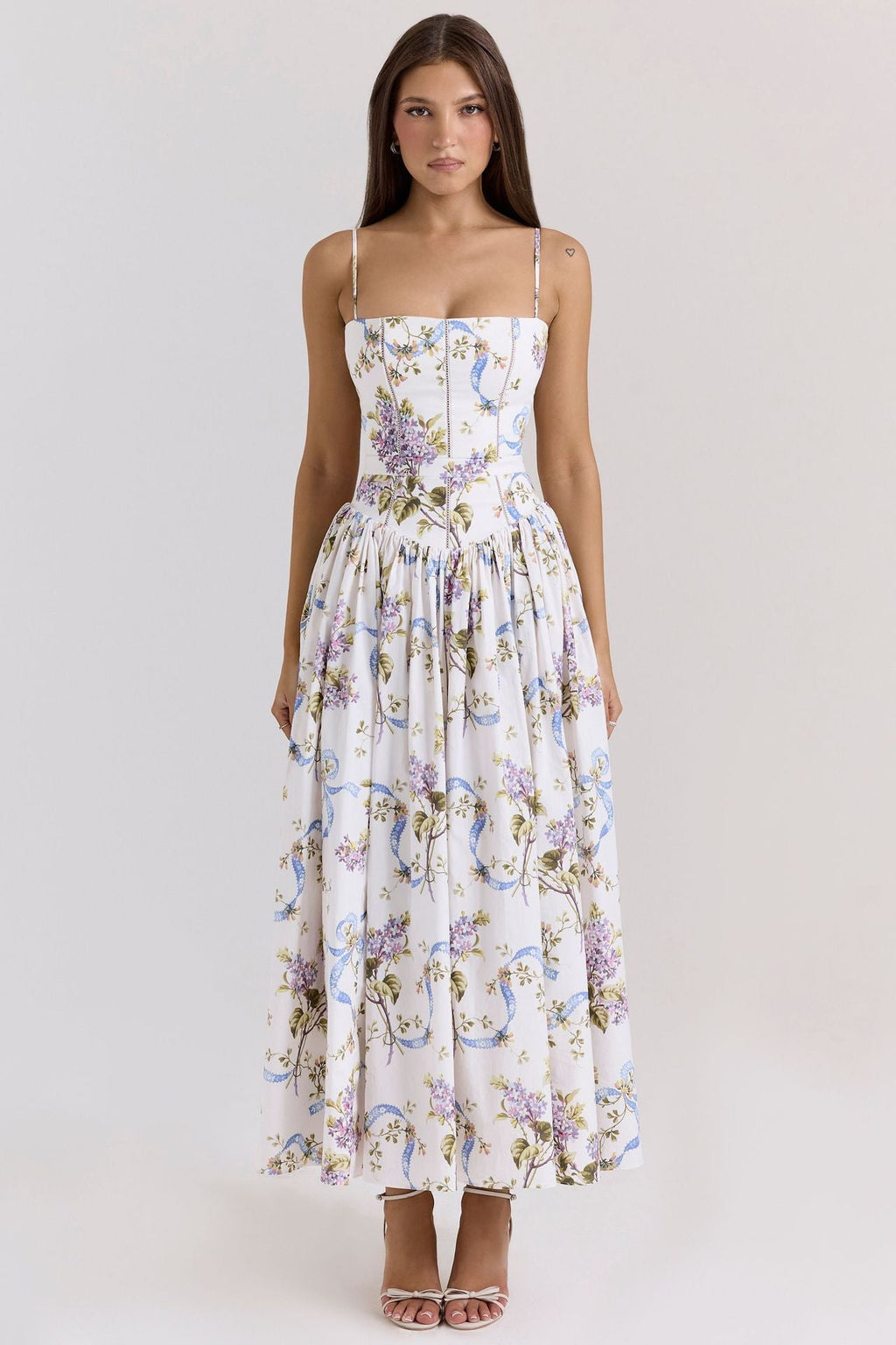 Robe corset cintrée pour femmes avec bretelles spaghetti et jupe évasée R&B