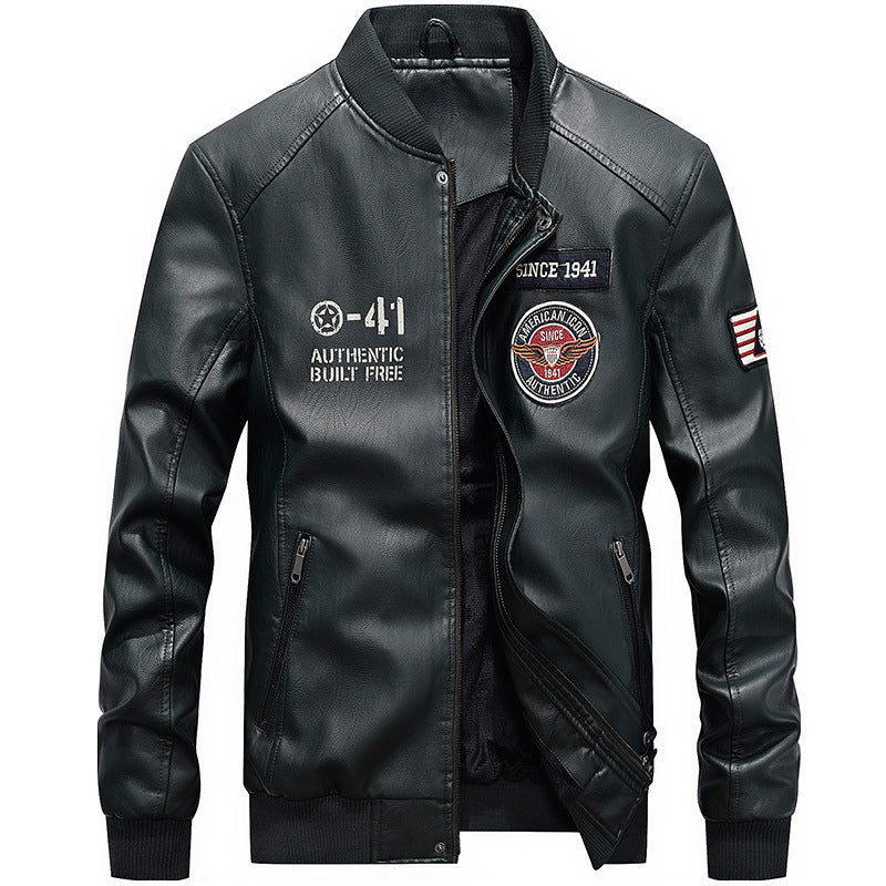 Veste bomber en simili cuir léger pour homme au style pilote avec patchs brodés et fermeture éclair dissimulée Echo Archiv
