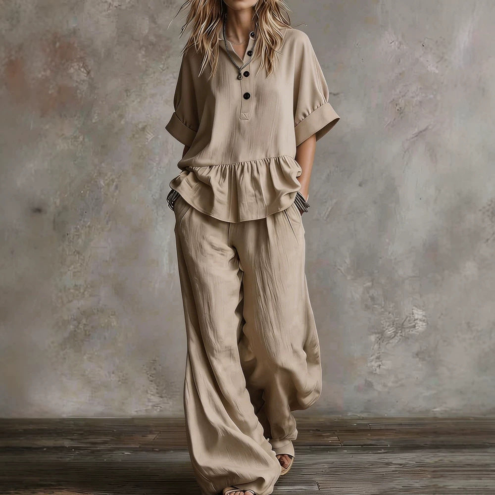 Costume Pantalon Oversize Décontracté pour Femmes avec Haut Croisé R&B