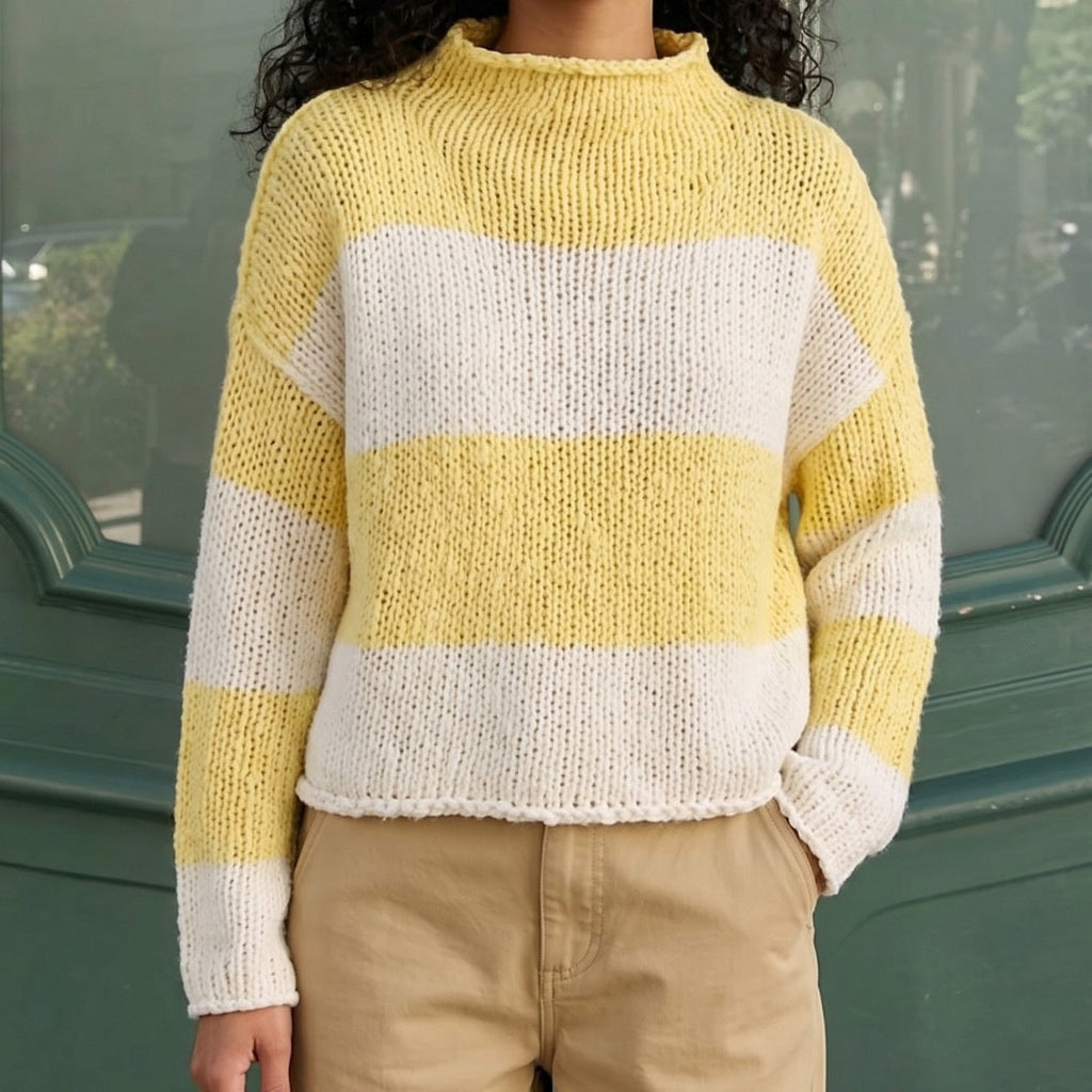 Pull cropped en grosse maille pour femmes avec col montant et manches raglan Echoarchiv