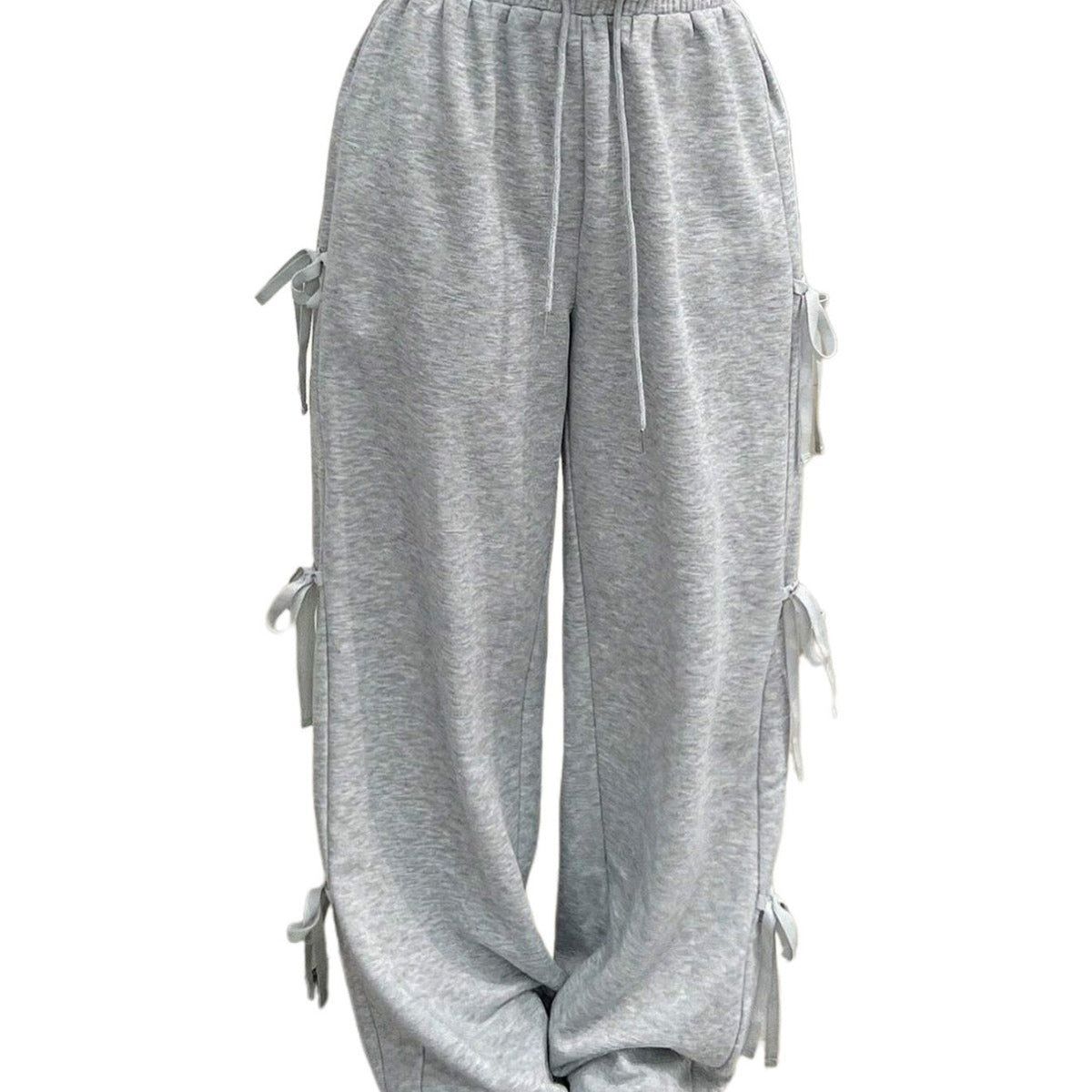 Pantalon lounge large pour femmes avec taille élastique, cordon de serrage et nœuds décoratifs sur les côtés