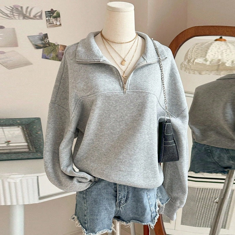 Sweatshirt oversize pour femmes avec demi-fermeture éclair, col montant et manches ballon Echo Archiv