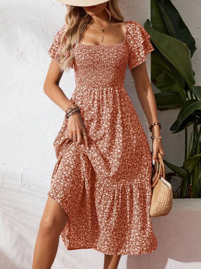Robe Maxi Off-Shoulder pour Femmes avec Motifs Floraux et Haut Élastique R&B