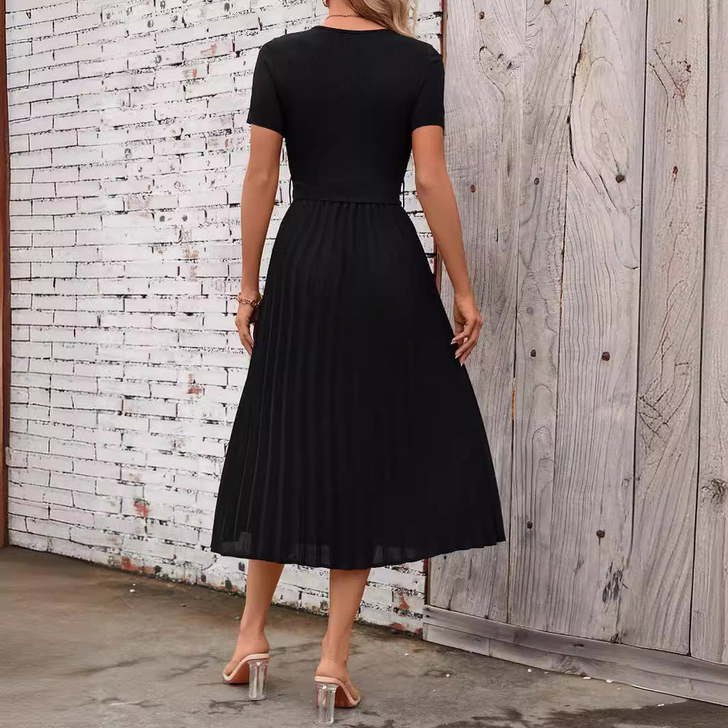 Robe midi élégante pour femmes avec design cintré et jupe fluide R&B