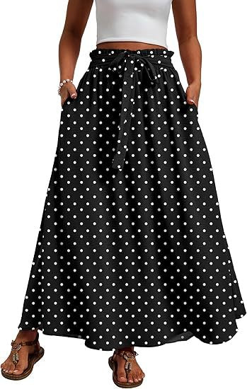 Jupe Maxi Femme avec Ceinture Taille Paperbag, Ceinture à Nouer et Poches Latérales Echoarchiv